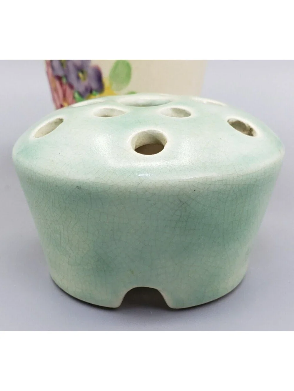 VTG E. Radford Pottery Flower Basket with Frog Hand Painted England Ceramic Vase